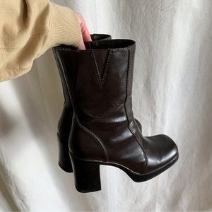 Vintage Lower East Side square toe block heel boots Y2K